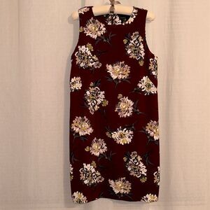 Ann Taylor 14 Burgundy Floral Sleeveless Back Zip Shift Dress